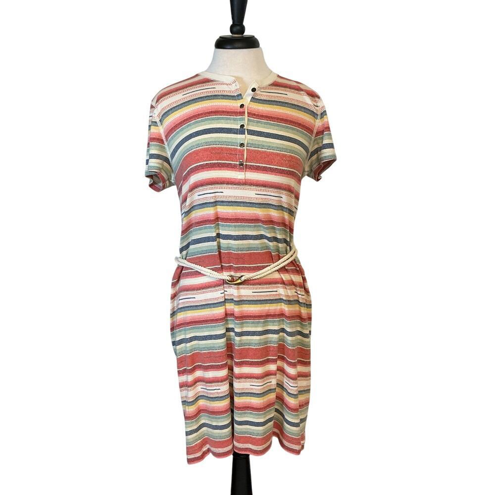 LAUREN JEANS CO. Southwestern Striped Henley Shirt Dress Rope / Latch Belt Sz XL